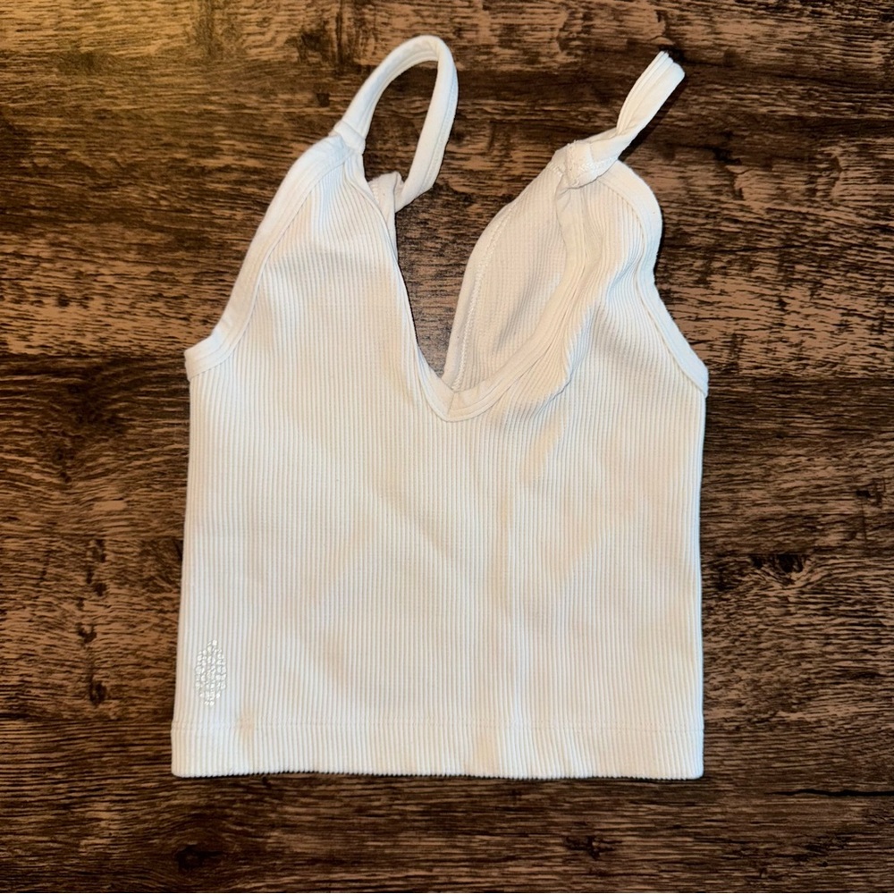 White Ribbed V-Neck Tank Top